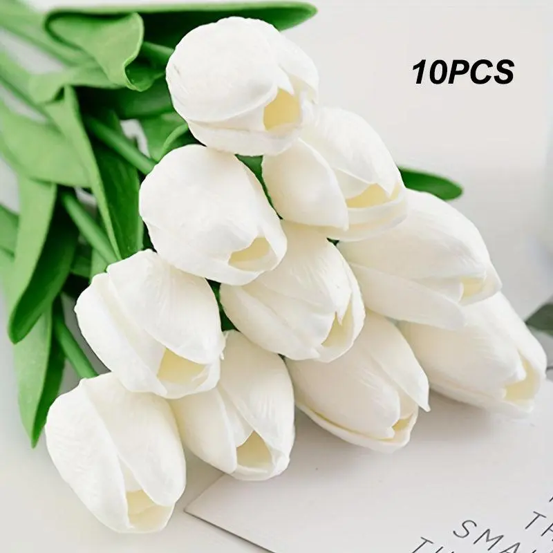 Artificial Tulip Flower Bouquet, 10pcs/set Realistic Fake Flower, Fake Tulips, Lifelike Artificial Flower, Decoration Supplies for Home Living Room Bedroom Dining Room Wedding Party, Decorative Flowers, Faux Decorative Flowers