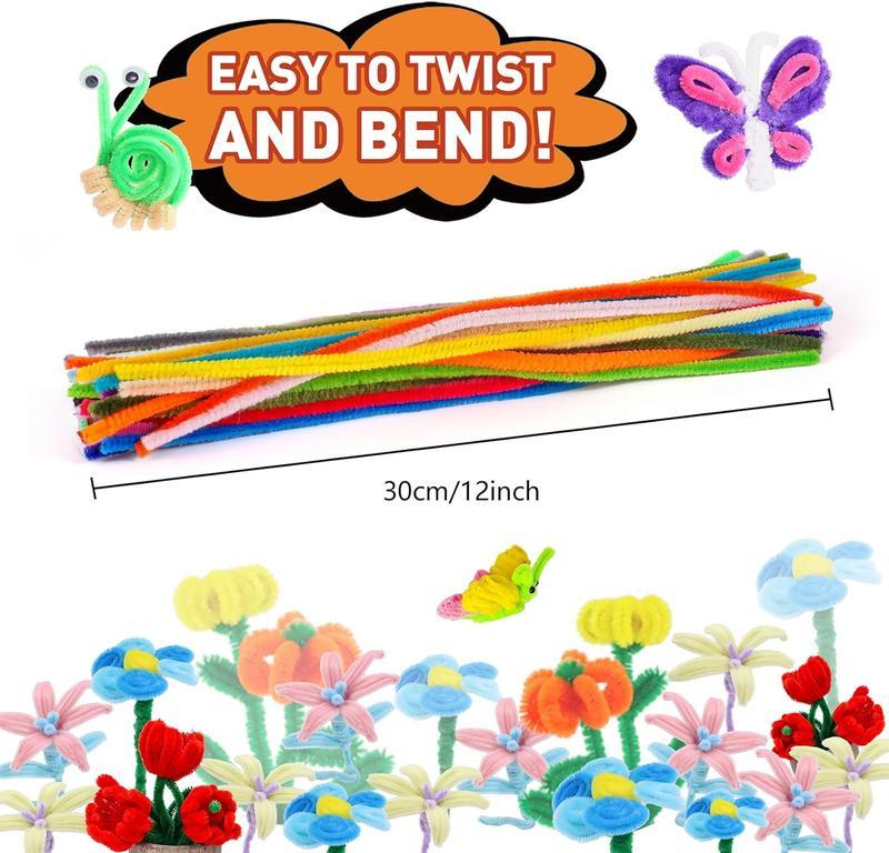 1000 Pcs Pipe Cleaners Assorted 12 Inch Chenille Stems Bulk for Women Art DIY Crafts Projects Decorations Soft Flexible Random Color