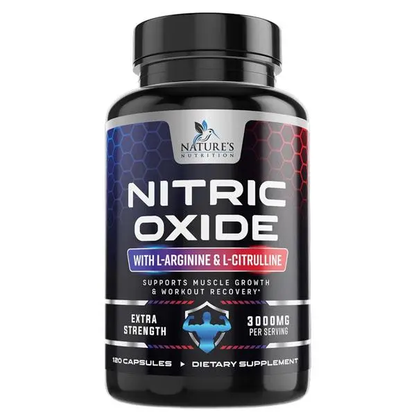 Nitric Oxide Booster Extra Strength - 3X Strength L-Arginine & Citrulline Supplement - Best Nitric Oxide Supplements for Men - Supports Muscle, Heart Health, Energy - Bottled in USA - 120 Capsules