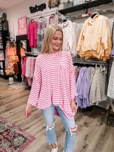 Pink Striped Oversized Top
