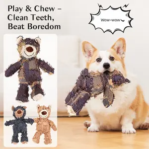 Durable Bear Dog Toy – Chew-Resistant Plush, Built-In Dental Ribs, Indestructible for Heavy Chewers (Squeaker Inside)