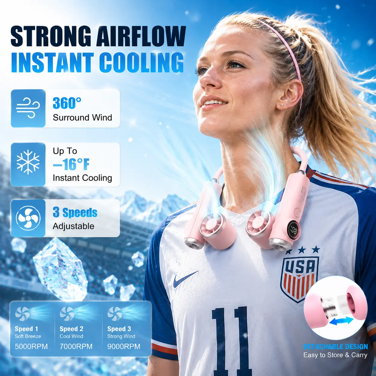 [Summervibes] Tukio 2026 New 100-Speed Magnetic Neck Fan, Wearable Personal Cooling Fan, Detachable & Foldable Rechargeable Fan with 360° Adjustable Airflow for Summer Travel & Outdoor Use