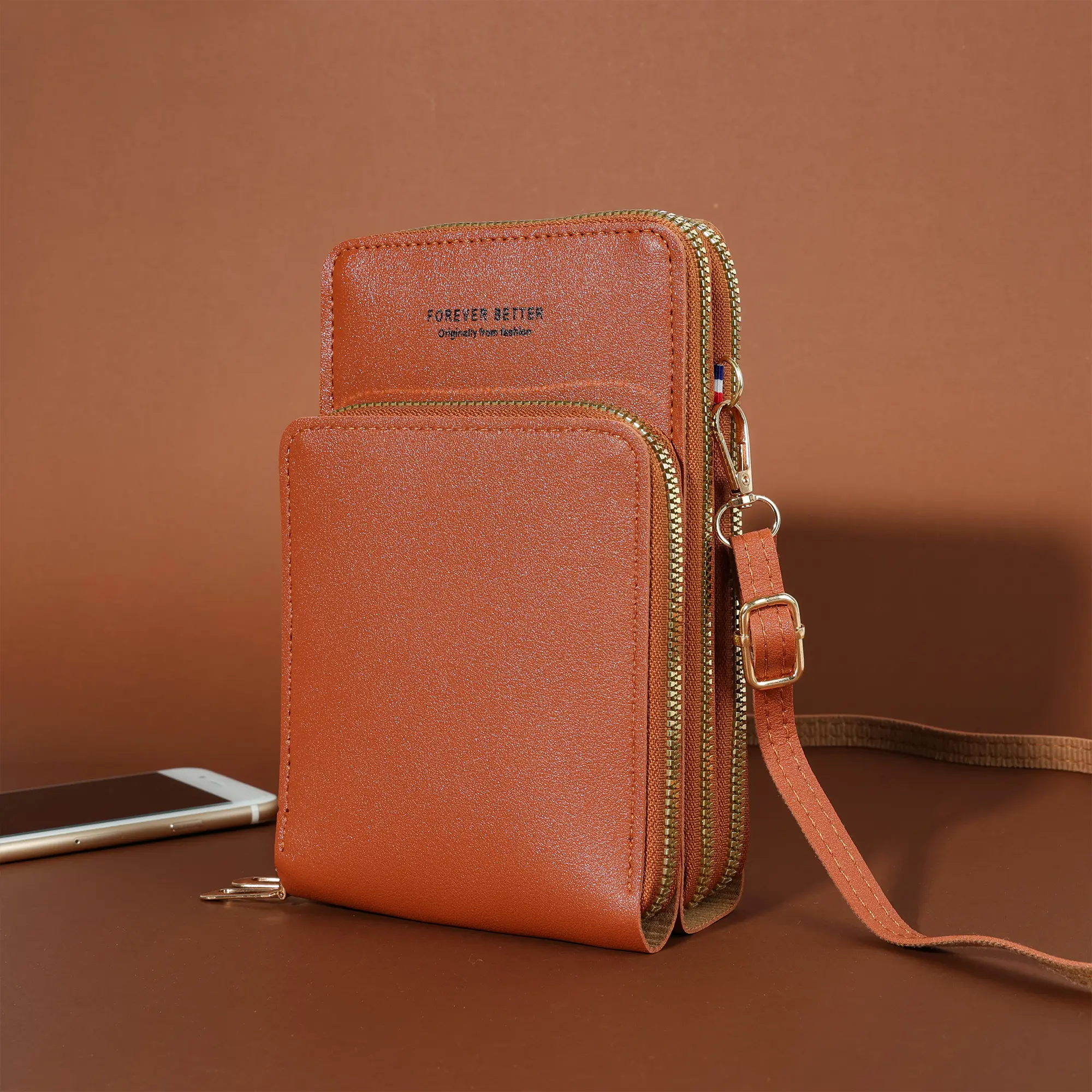 Touch Screen Friendly Phone Wallet, Fashionable PU Leather Crossbody Bag with Card Slots and Adjustable Strap, Perfect for Travel, Shopping and Daily Commute