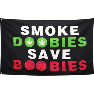 Smoke Doobiess Save Boobies Flag Cool Funny Flags For Room Guys Girls Meme Flags Banner 40x60 IN College Dorm Bedroom Wall Man Cave Frat Indoor Outdoor Black Background Decor Ornaments