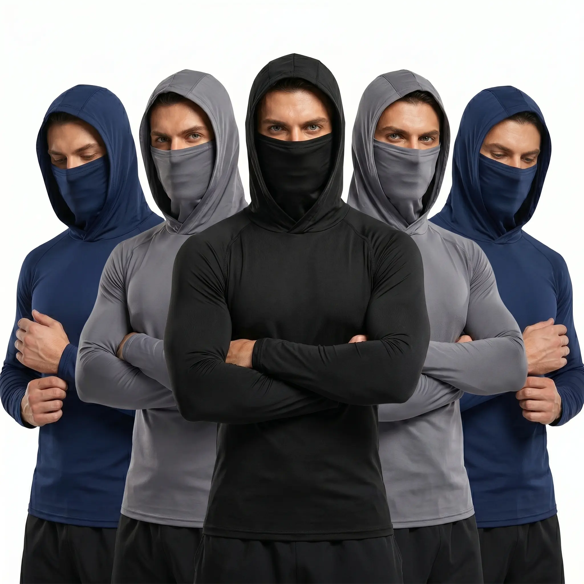 6-Pack Men’s Performance Hoodies, Lightweight Long Sleeve Athletic Shirts with UPF 50+ Sun Protection, Moisture-Wicking Gym Gear, Breathable & Quick-Dry for Running, Fishing, and Outdoor Workouts