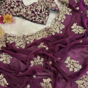Handmade Purple Saree - with Embroidered Details and Elegant Design