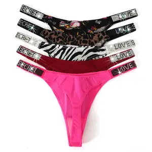 5-Set Thongs Panties for Women - Sexy Rhinestone & Letter Design, Soft Stretchy Fabric, Comfortable Underwear  (Pink, Blue, Beige, Black, White, Red) - Stylish & Comfortable Everyday Wear, Rhinestone Embellishments,Cute Panties, Comfortable Underwear.