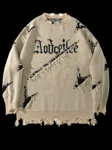 Men's Long Sleeve PullOver Ripped Sweater