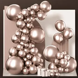 PartyWoo Metallic Rose Gold Balloons 140pcs Different Sizes of 18 12 10 5 Inch Chrome Champagne Gold Balloon Arch Kit for Birthday Anniversary Bridgerton Floral Party Decorations Rose Gold-G112