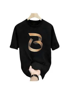 Simple Fashion Metal B Letter Print Short Sleeve T-Shirt, Comfortable Cotton Fabric, Casual Style, Summer Essential Leisure Wear