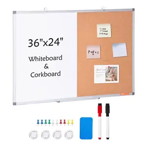 VEVOR 36x 24 Whiteboard Cork Board Combo with Aluminum Frame - 2-in-1 Magnetic Dry Erase Bulletin Board for Wall Mount - Ideal for School, Home, Office