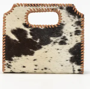 Alma Medium Hand Bag In Black & White Cowhide