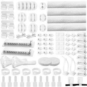 [313Pcs]  Management Kit, 67 Adhesive  Clips,  Desk Cord Organizer, 22   Strap, 4  Sleeve Split, 200 Nylon  Zip Ties with 20 Mounts for TV Office Home, White