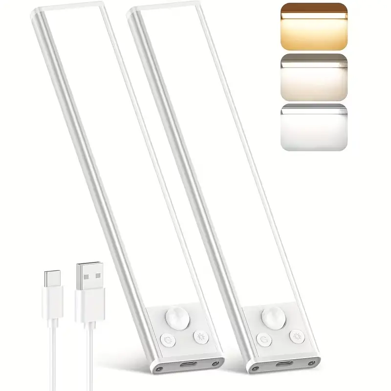 2 Pack LED Motion Sensor Lights-Dimmable Cabinet Lights,USB Rechargeable,3 Color Modes (3000K/4500K/6000K), Night Light, Suitable for Bedroom,Stairs,Kitchen,Piano Room,and Dance Studio,Bedside Reading Light,Cabinet Light,Kitchen Lighting