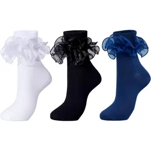 Socks for Women, Big Ruffle Socks with Turn Cuff and Double Lace