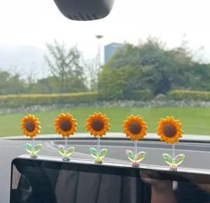 5pcs Cute Bobblehead With Adhesive Sunflower Car Bobblehead Ornaments, Car Center Console, Rearview Mirror Ornaments