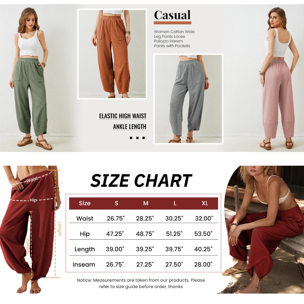 Kingapril Womens Baggy Wide Leg Pants Casual Elastic Waisted Palazzo Harem Pants with Pockets