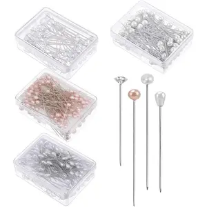 400 Pcs Bouquet Pins Flower Pin, 4 Styles Pearl Head Pins Crystal Head Corsage Pins, for Dressmaking Jewelry Flower Decoration Box Clear