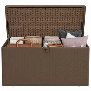 100-Gallon Resin Deck Box with Lockable Lid, Waterproof Outdoor Storage Container with UV Resistance for Patio Furniture Cushions, Garden, Backyard & Poolside