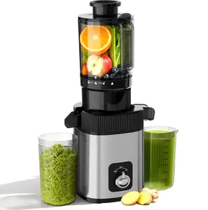 KISSAIR cold  pressed  juicer juicy  fruits - 4.4 Inch Large Feed Chute (Fits Whole Apple), 60 RPM Slow Masticating, 200W DC Motor 65dB Low Noise, Detachable Easy Clean, 800ml Juice Cup & 600L Pulp Bucket, Stainless Steel Shell slow masticator chute