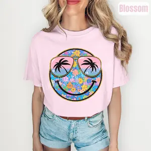 Keep It Cute Floral Happy Face Comfort Colors T-Shirt 'NLB'