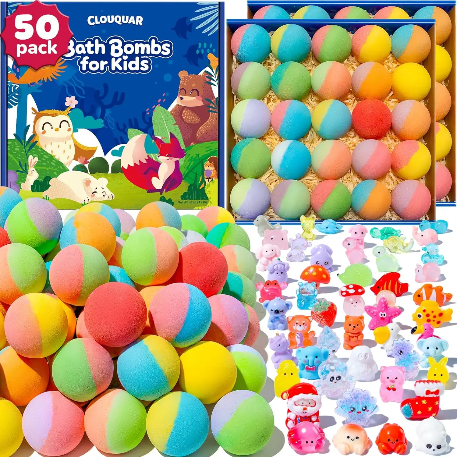 50 Pack Bath Bombs for Kids with Surprise Toys Inside, Some Glow-in-the-Dark, Natural & Gentle Fizzy Bath Balls, Cruelty-Free Multi-Pack Gift Set for Boys & Girls, Body Care, Cruelty Free Bath Additive