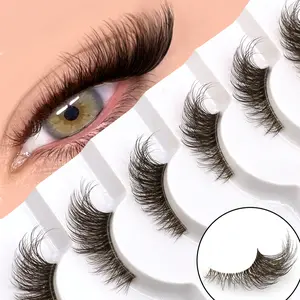 GROINNEYA 6 Pairs D Crul Brown Half Eyelashes 13mm Glam Volume Soft Wispy Eyelashes Fox Eye Lashes Fluffy Reusable Faux Mink Eyelashes With Clear Band, Invisible Band Lashes, Suitable For Daily And Party Makeup, Self-Application Newbie