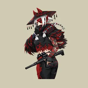 Demon Samurai Girl Tactical Gun Sticker, Anime Oni Warrior Vinyl Decal Laptop Car Waterproof Gift