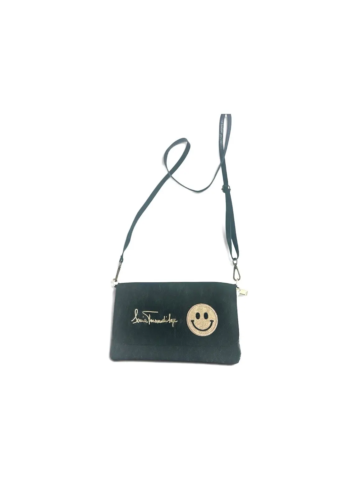 Smiley Metallic black leather Crossbody Bag | Handmade in Italy