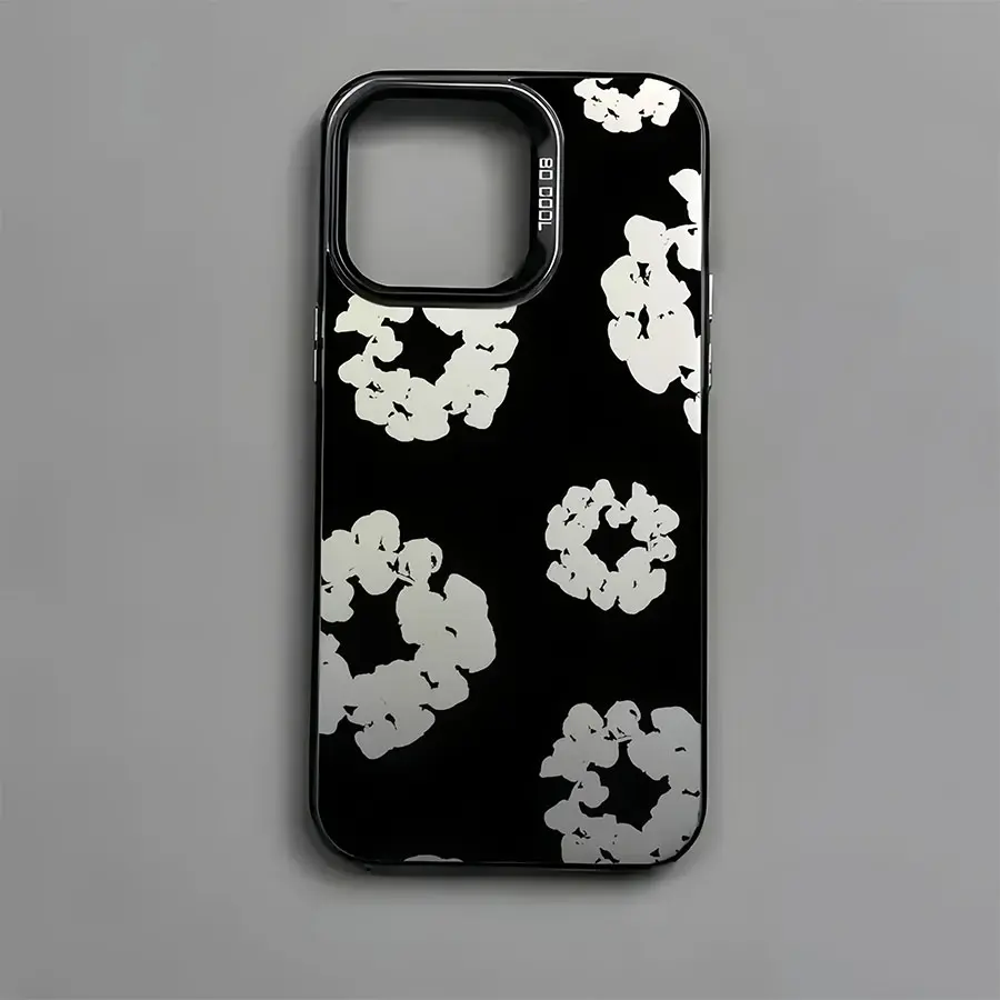 Reflective Silver-Black Floral Print Smartphone Casing - Durable Shockproof TPU Cover for iPhone 17 Pro Max,16,15,14,13,12,11, Handheld Devices - Camera Guard, Matte No-Slip Feel, Protection Accessory, Ideal Birthday Gift, Accessories