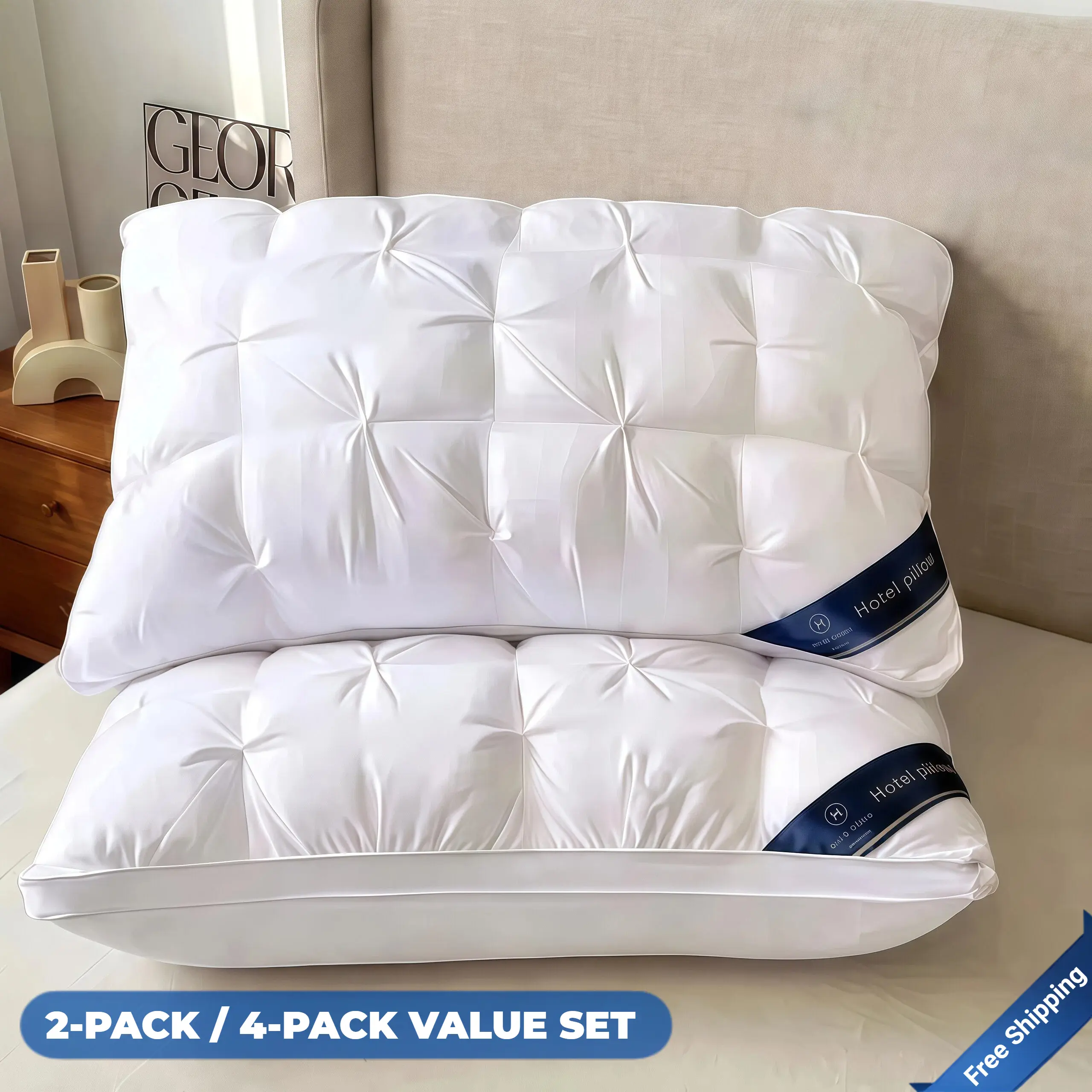 Havnna 2 Pack / 4 Pack Bed Pillows for Sleeping, Soft White Hotel Style Pillows for Home Guest Room and Apartment, Neck Support Non-Flat Pillow Set for Side and Back Sleepers