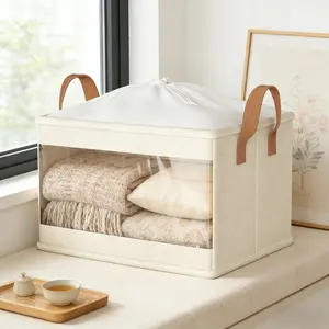 M size Clothing storage box, with handle and visible window, wardrobe organizer keeps tidy，stores clothes, pants, coats and toys.（15.7”*10.6”*6.7” ））
