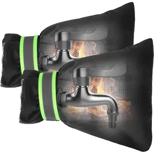 Outdoor Faucet Covers for Winter Freeze Protection,  8.3"H X 6.7"W Thickened Reflective Outside Spigots Covers Hose Bib Insulated Sock for Winter Cold Weather, 2 Pack Black