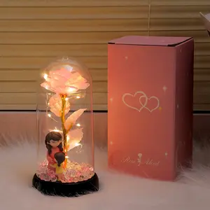 Preserved LED Everlasting Rose Night Light - Gold Foil Flower, Romantic Decor, Customizable Gifts for Mothers & Teachers, Pink Gift Box Home Decorative Flower (Mother's Day Surprise) tiktokshopspringglowup favor
