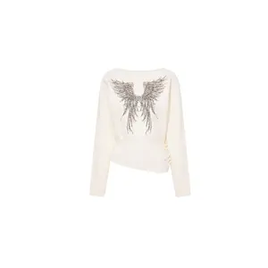 TCH - Beige shirt butterfly hot stamping diamond waist design Women