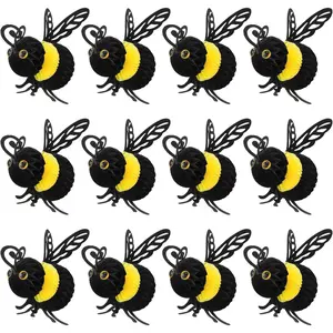 ZOOFOX 12 Pack Bee Party Centerpieces, Tissue Bee Honeycomb Hanging Decorations, Bee Themed Birthday Party Decor for Bee Day, Baby Shower, Gender Reveal Party Supplies, 8" x 10"