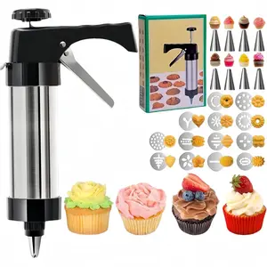 MIUVA Stainless Steel Cookie Press Gun Kit with 8 Piping Tips & 13 Discs for DIY Baking & Decoration Easy-to-Use Detachable Bakeware Utensils Cookiecutters Black Value Pack Valentine's Day gift Christmas Thanksgiving cooking utensils
