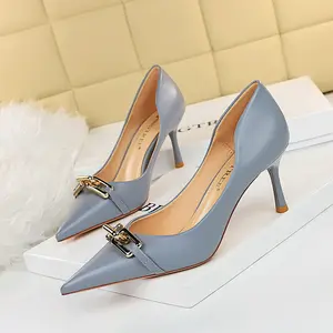 Women's Pumps Pointed Toe Stiletto Heels, Metal Buckle High Heel Dress Shoes, Closed Toe D'Orsay Slip On Office Heels for Wedding, Party, Evening, Work, Business, Formal Outfit