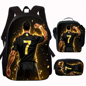 3 piece football-themed backpack set including large capacity casual backpack, and small bag suitable for travel and outdoor activities perfect gift for fans