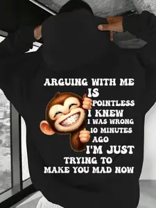Funny Monkey Hoodie Arguing With Me Is Pointless  Men’s Plus Size Graphic Hoodie, Sarcastic Humor Hoodie, Vintage Style Casual Hoodie, Funny Statement Hoodie Gift