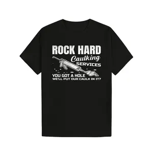 Mens Rock Hard Caulking Services Graphic Cotton T Shirt Soft Comfortable Round Neck 180g Casual Casual Attire Black with White Print Short Sleeve Machine Washable