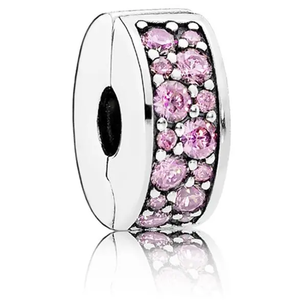 Pandora Pink Shining Elegance Spacer Clip Charm - 791817PCZ, Divine Feminine, Dainty Charms & Pendants, Soft Pink Stones
