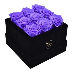 9 Lavender Roses - Black Square Velvet Box
