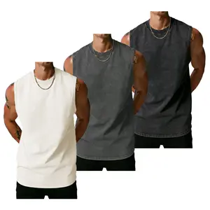 Men’s 3-Pack Acid Wash Tank Tops — Sleeveless Cotton Fitness Tanks, Loose Fit Tanks, Vintage Washed Summer Layering Streetwear