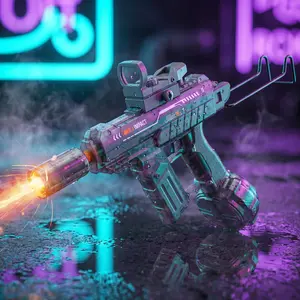 Cyberpunk UZI Electric Water Blaster, Auto & Manual Dual Mode Water Gun with Illuminated Body, Large Capacity Drum Mag Squirt Gun for Kids Adults Summer Toy