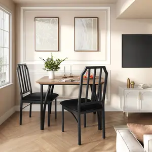 Modern Dining Room Furniture Set – 3/5-Piece Wood & Metal Table and Chair Set – Upholstered Space-Saving Chairs – Seats 2 or 4 People – Perfect for Kitchen, Apartments & Small Spaces – Gray / Rustic Brown