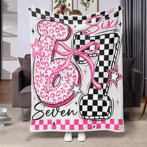 Comfortable Flannel, 67 Theme Checkerboard Grid Style Letter Pattern, Digital Print, Ideal for Living Room Bedroom Sofa Camping Gift, Flannel Blankets, Flannel Throw Blanket