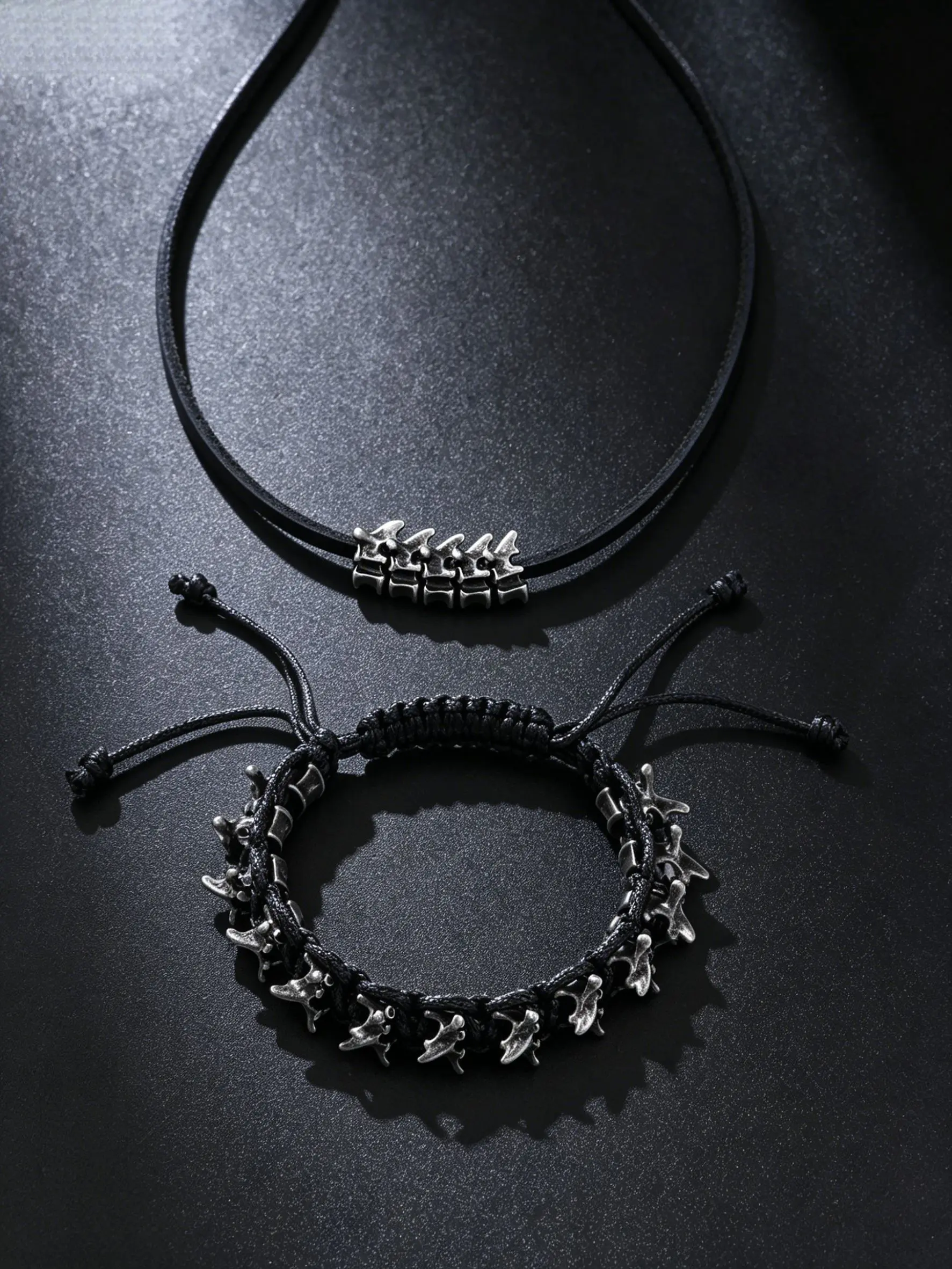 Dragon Spine Necklace Bracelet Set, Gothic Punk Hip Hop Dark Street Jewelry, Geometric Alloy Design, All Seasons Fashion Accessory