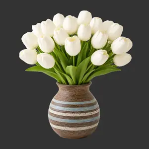 Real Touch Pink PU Tulip Bouquet | Aesthetic home decor for girls, easy-care artificial flowers for bedroom, living room, wedding gift, no vase included