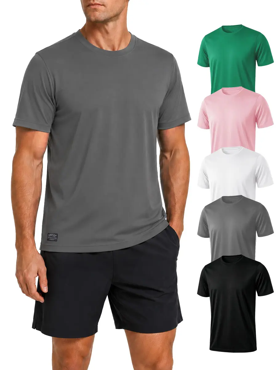 UPF 50+ Moisture-Wicking Fabric 5colors Crew neck Quick  Dry Rash Guard Shirt Athletic Running Swim Top Tee Performance Water Shirts Hiking Activewear Outdoor Breathable T-shirt  Fashion